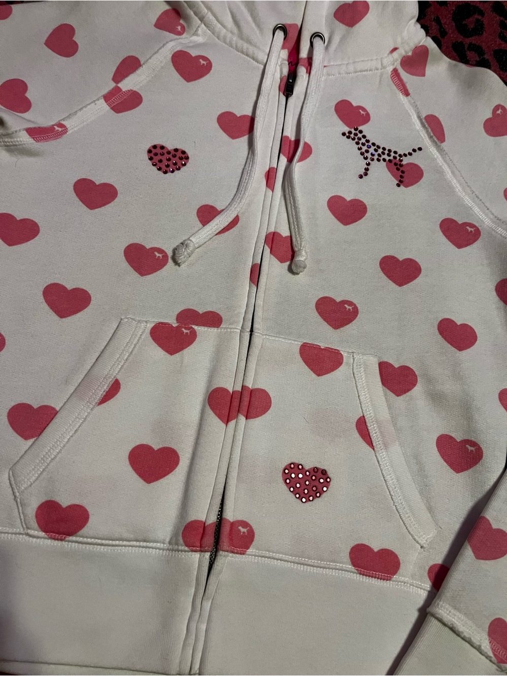 Vintage PINK Victoria's Secret 2007 white and pink heart rhinestone zipup jacket - Picture 8 of 12